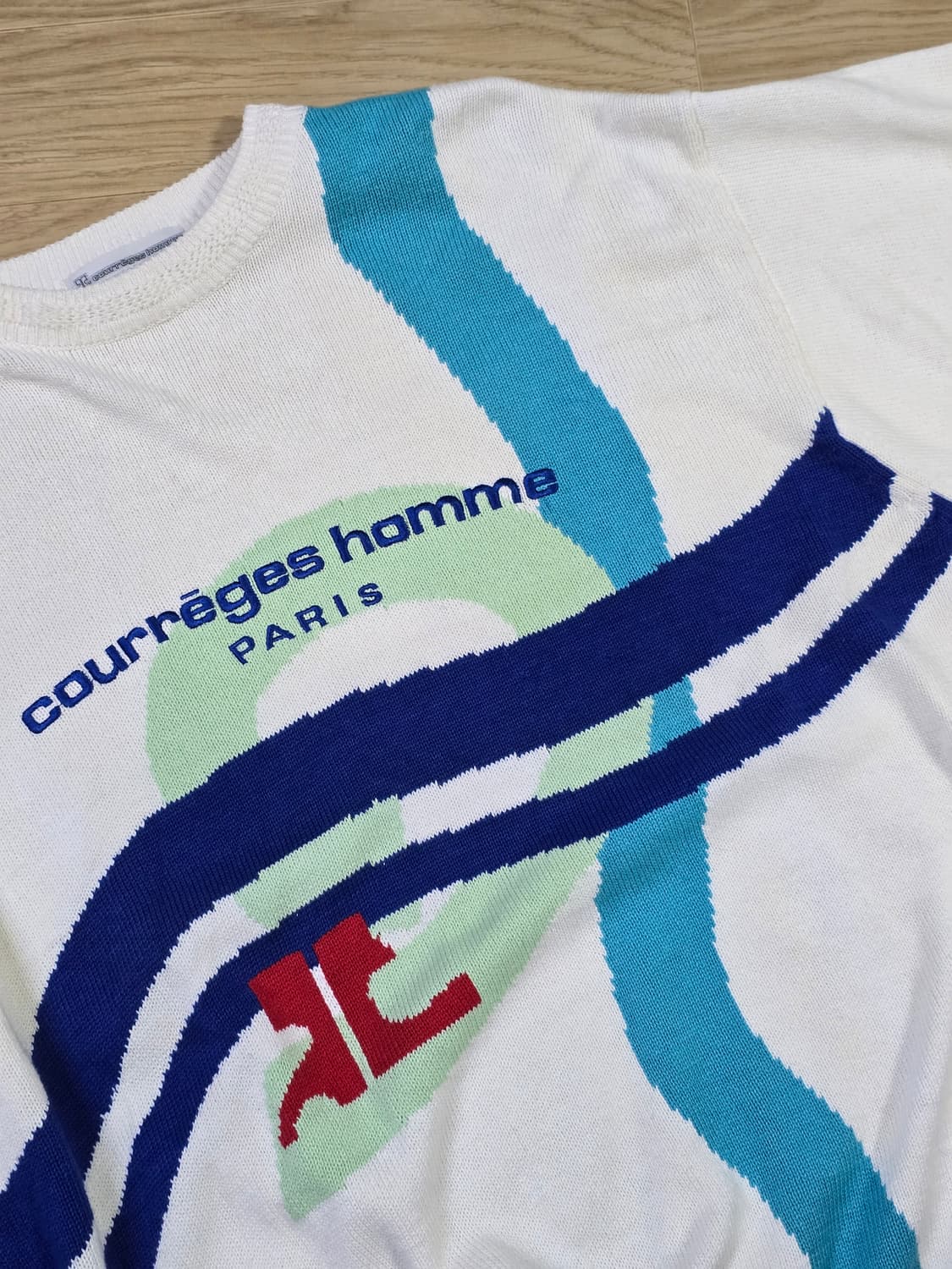 꾸레쥬 옴므 자수로고 코튼 니트 L사이즈 상품이미지1