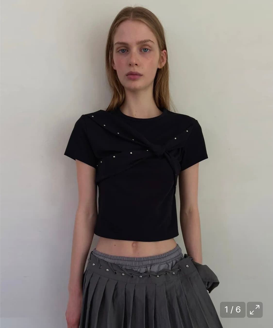 다이애그널 블랙 tie crop top 상품이미지2