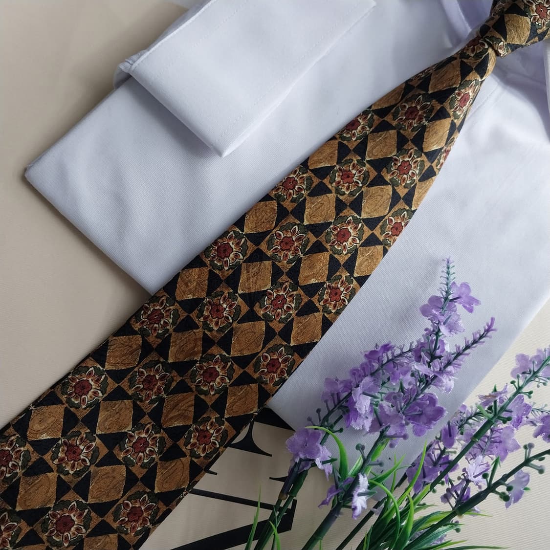 발렌티노 브라운 플라워 패턴 넥타이 9.5cm S~A+등급 K2518 상품이미지6