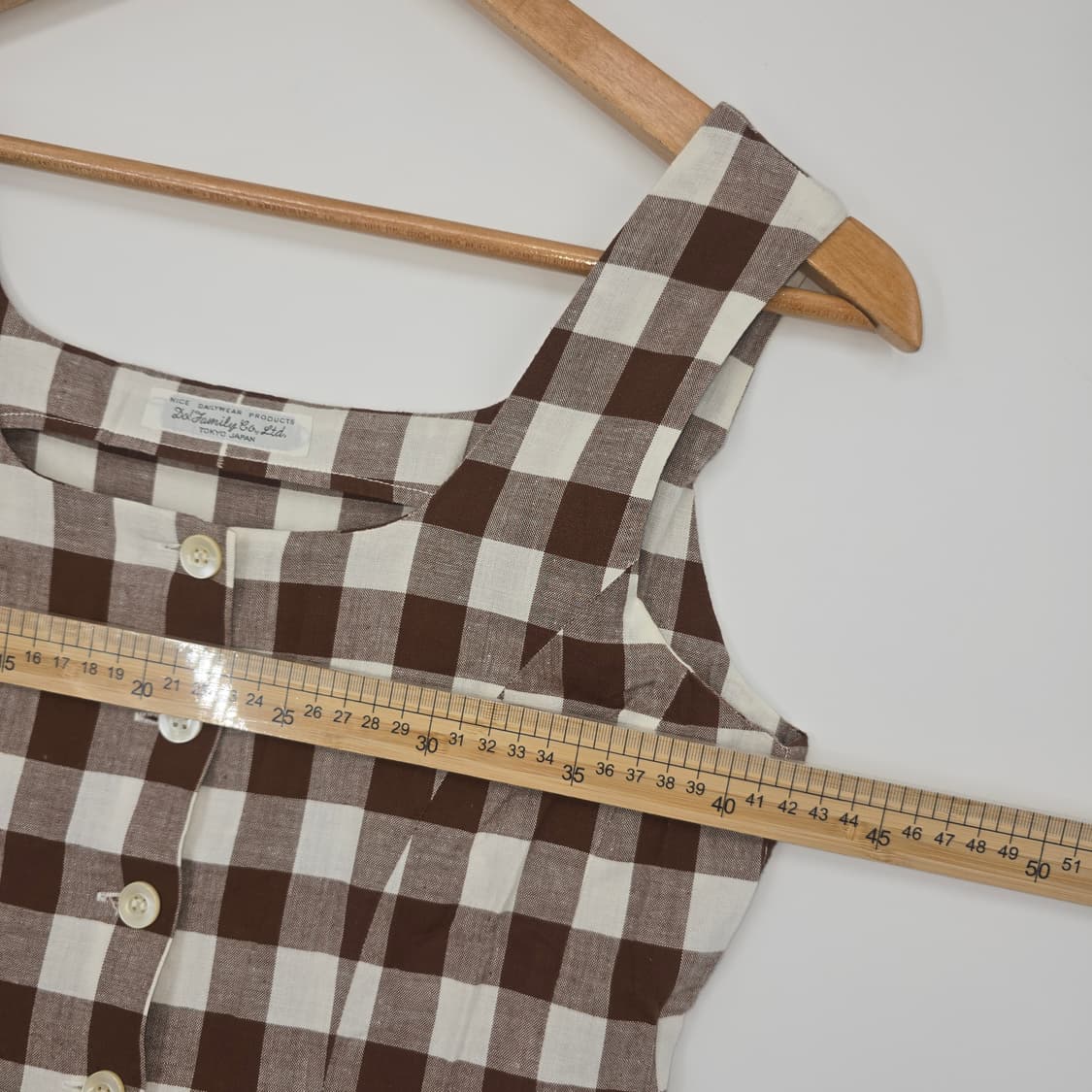 일본 빈티지 브라운 체크 민소매 코튼 원피스 상품이미지3