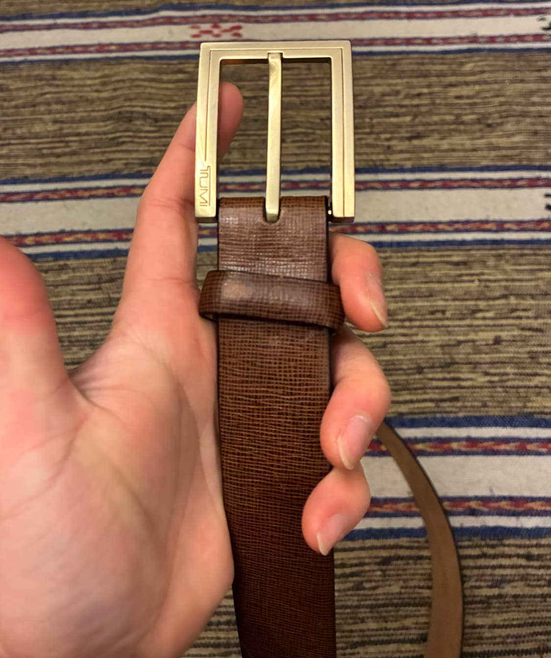 (32~36)Tumi 투미 골드 버클 클래식 레더 가죽벨트 브라운 상품이미지2