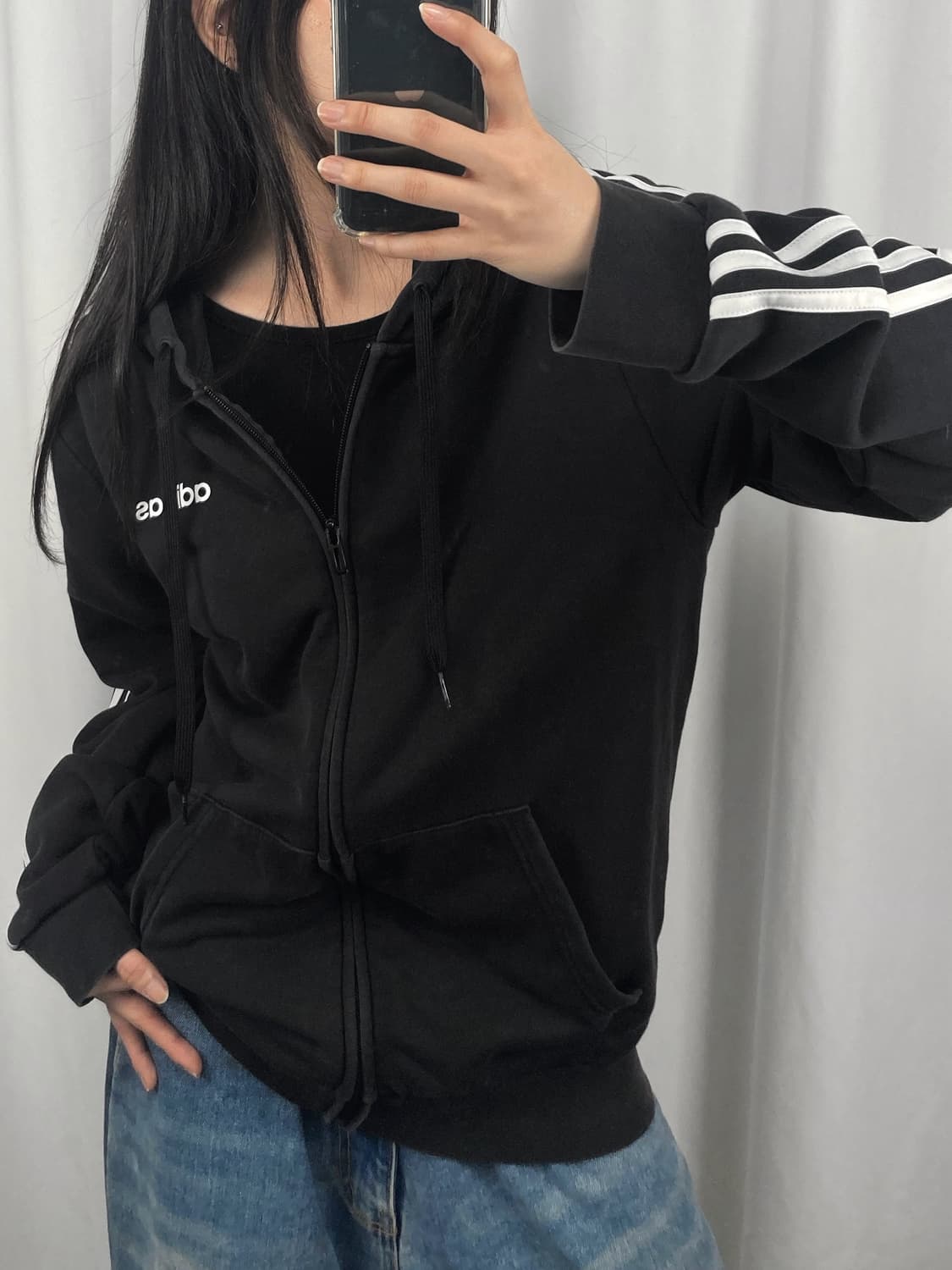 아디다스 블랙 후드집업 상품이미지2