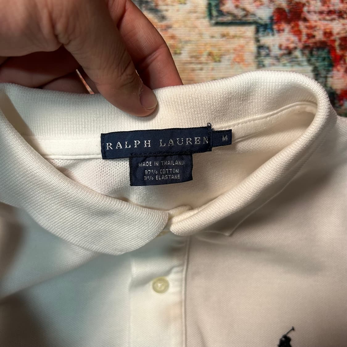 [M] 랄프로렌 슬림핏 화이트 포니 로고 카라 반팔 상품이미지3