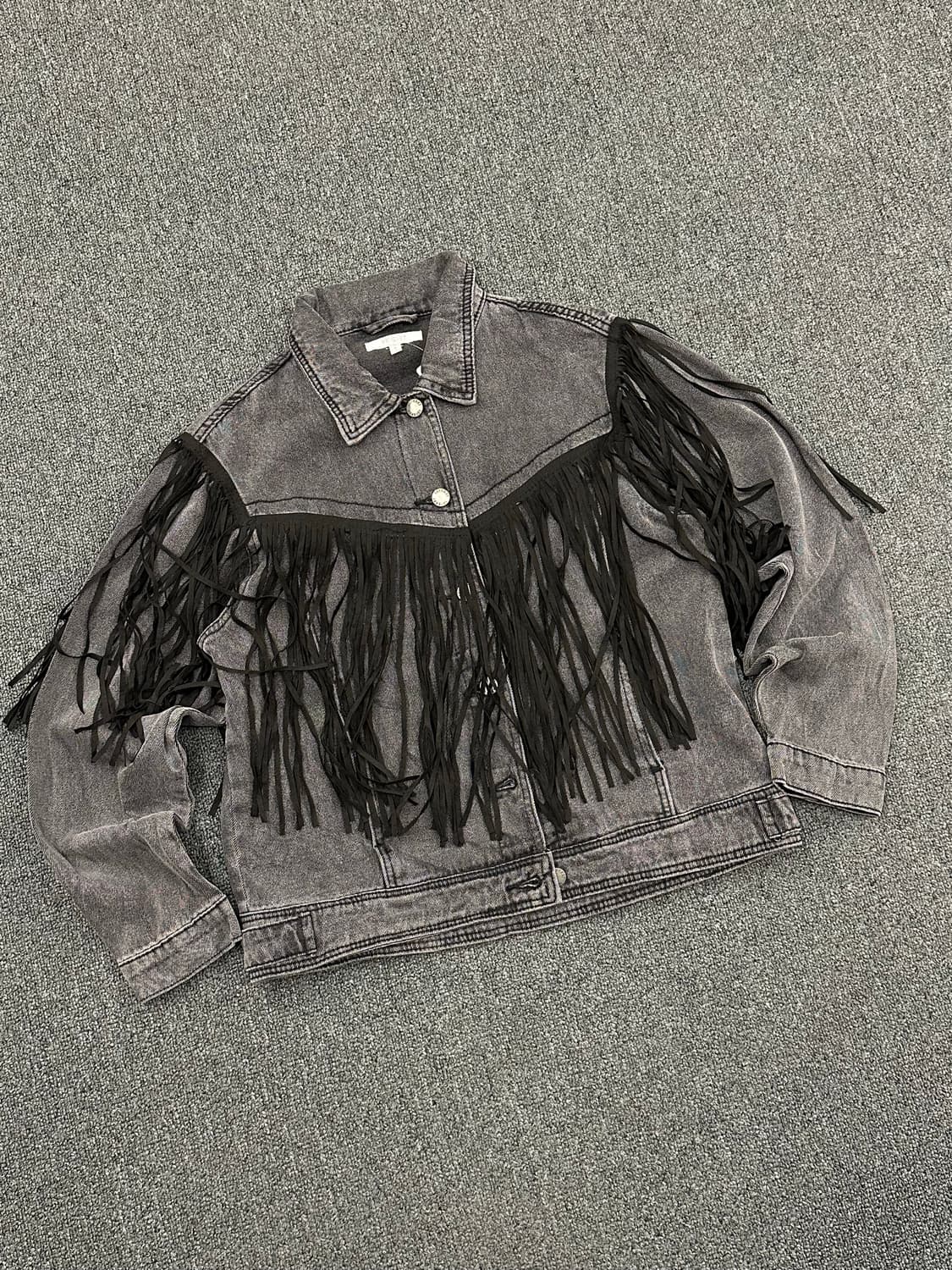 S)VEVERET 빈티지 프린지 흑청 데님 자켓 상품이미지3