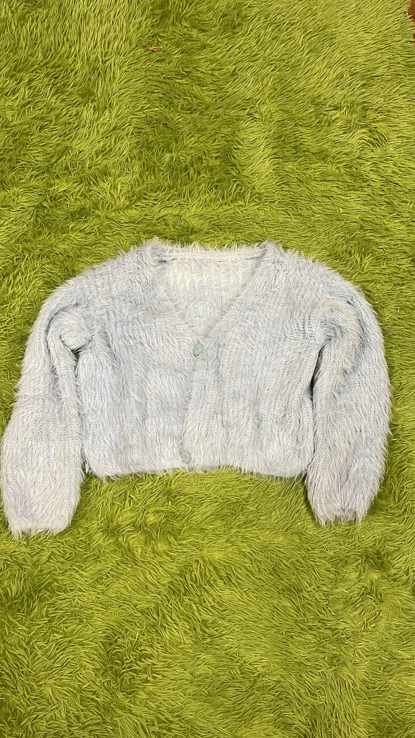 퍼 빈티지 가디건 세미크롭 하늘색 상품이미지1