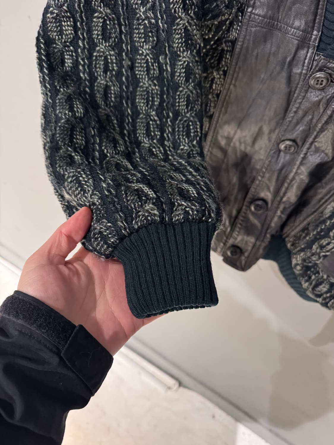 90s A.L.S.D Co 레더 디테일 니트 믹스 자켓  상품이미지6