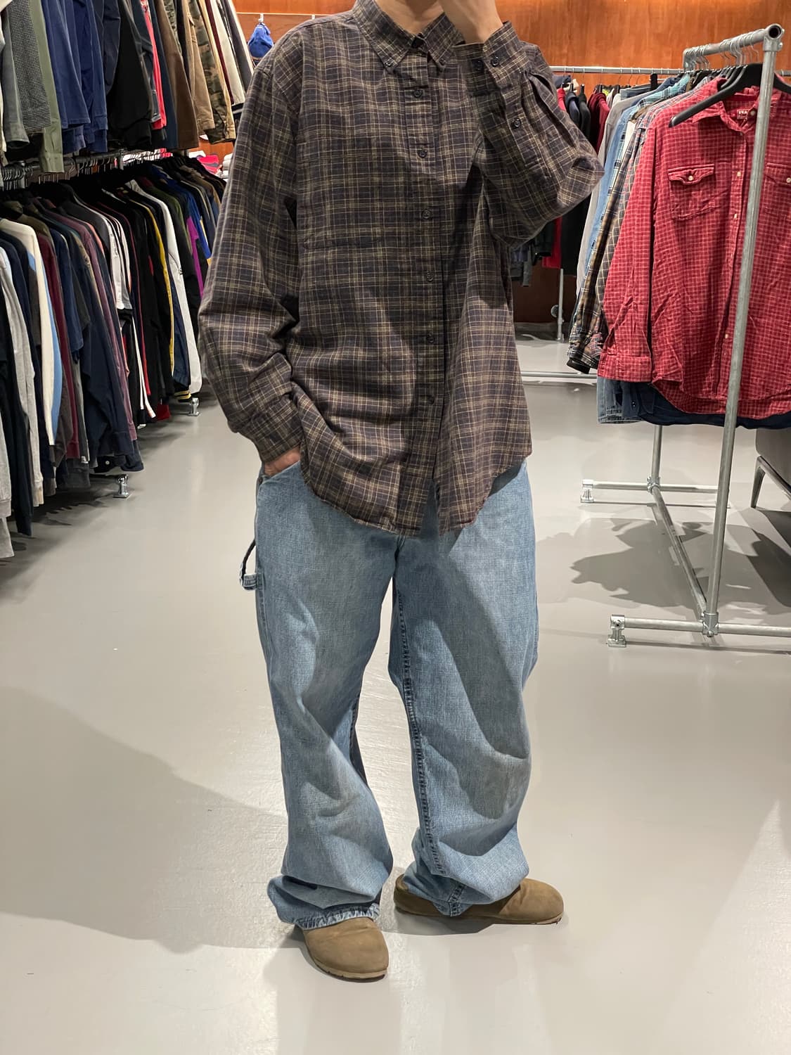 빈티지 브라운 체크 셔츠 상품이미지2