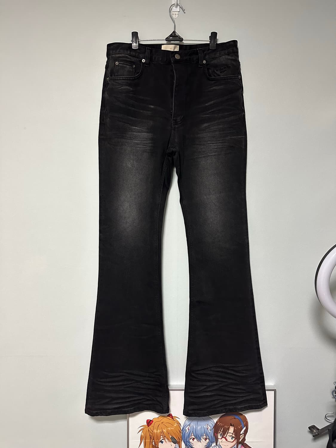 언더마이카 무.114 오리지널 로고 워시드 슬림 플레어 진 워시드 블랙 상품이미지2