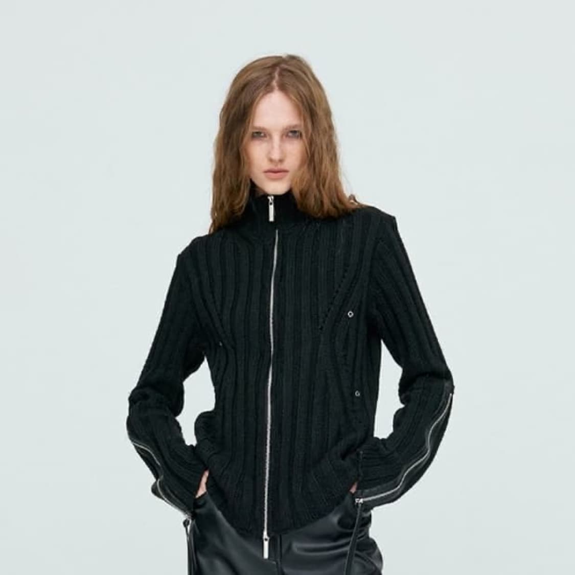 나체 블랙 니트 집업 상품이미지1