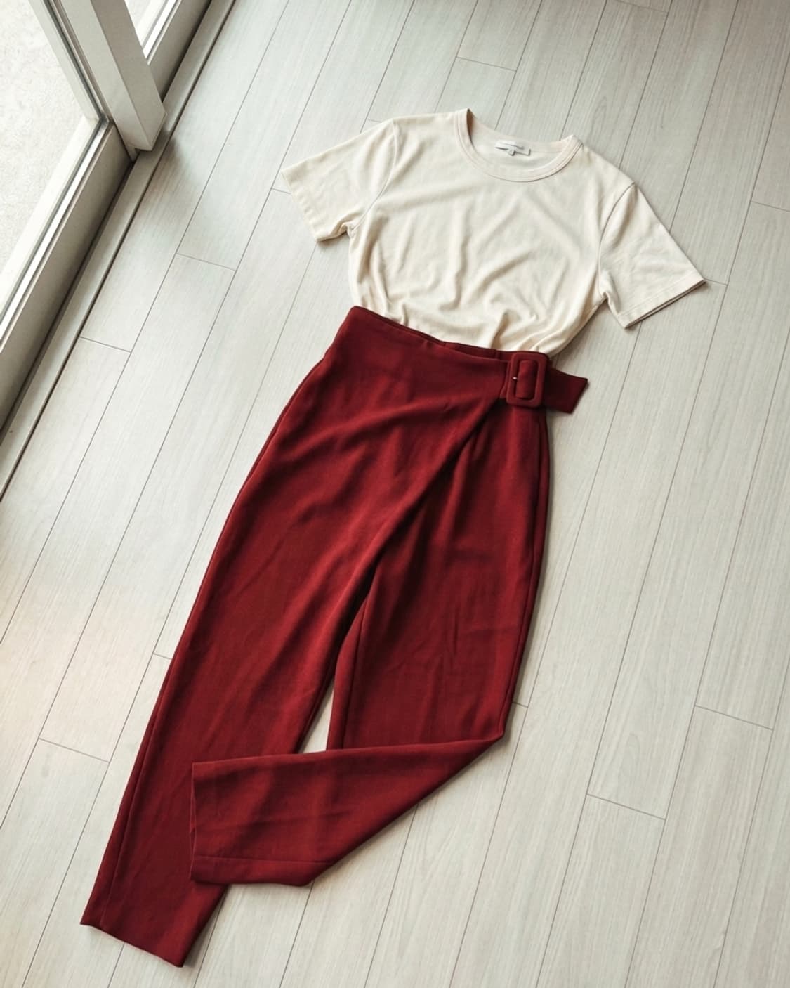 벨티드 랩 스타일 슬랙스 (딥레드) 상품이미지1