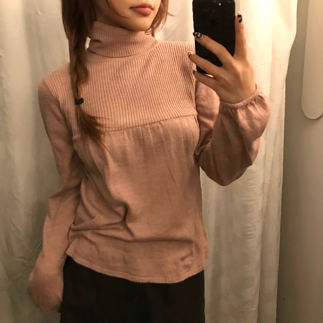 RPS 모리걸 너드 로걀 딸기우유 셔링 폴라티 상품이미지1