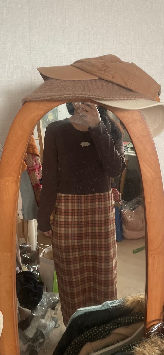 모리걸 빈티지 드럭스토어 롱 체크 원피스🐷🤎 상품이미지4