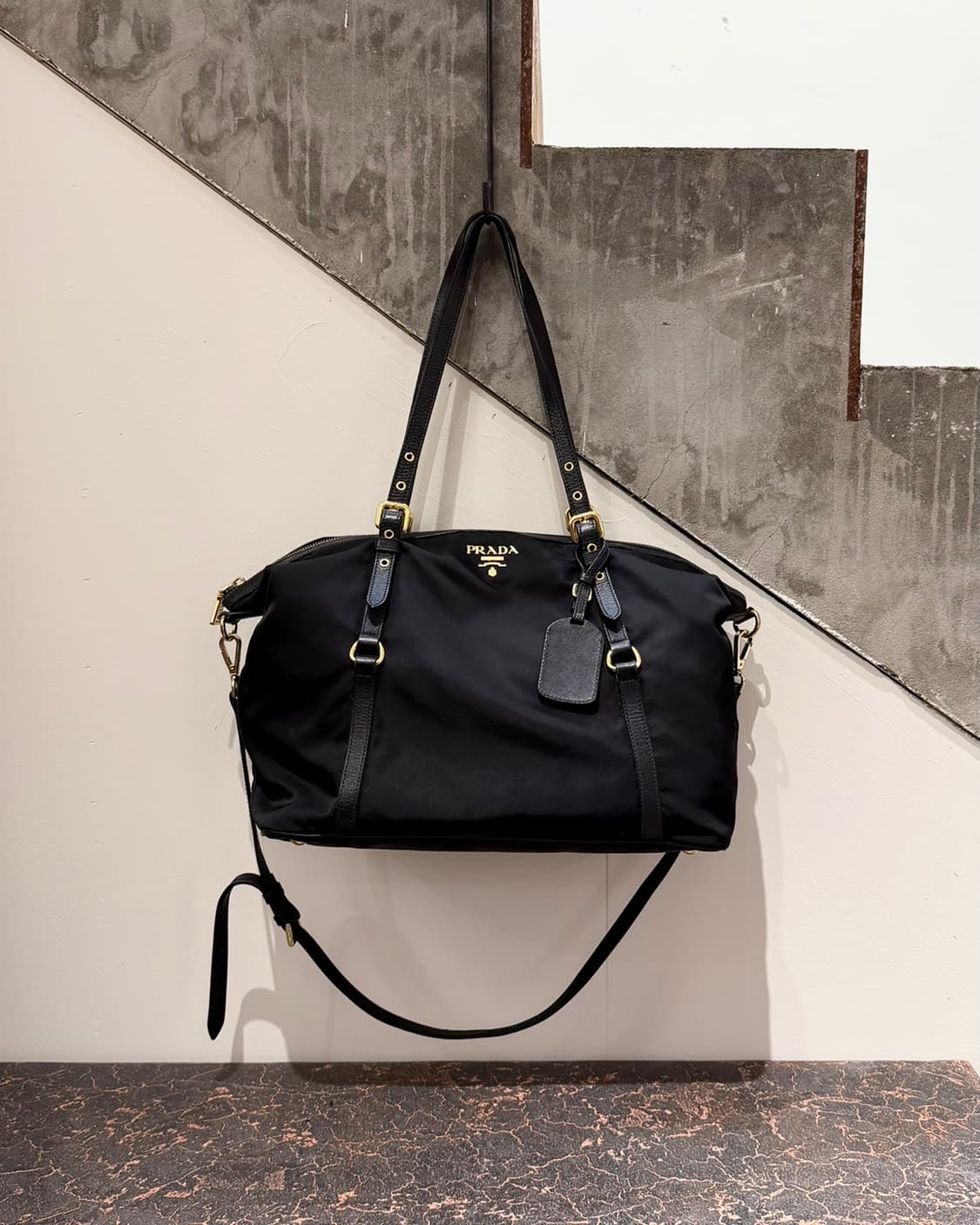 프라다 블랙 포코노 나일론 사피아노 쇼퍼백 상품이미지1