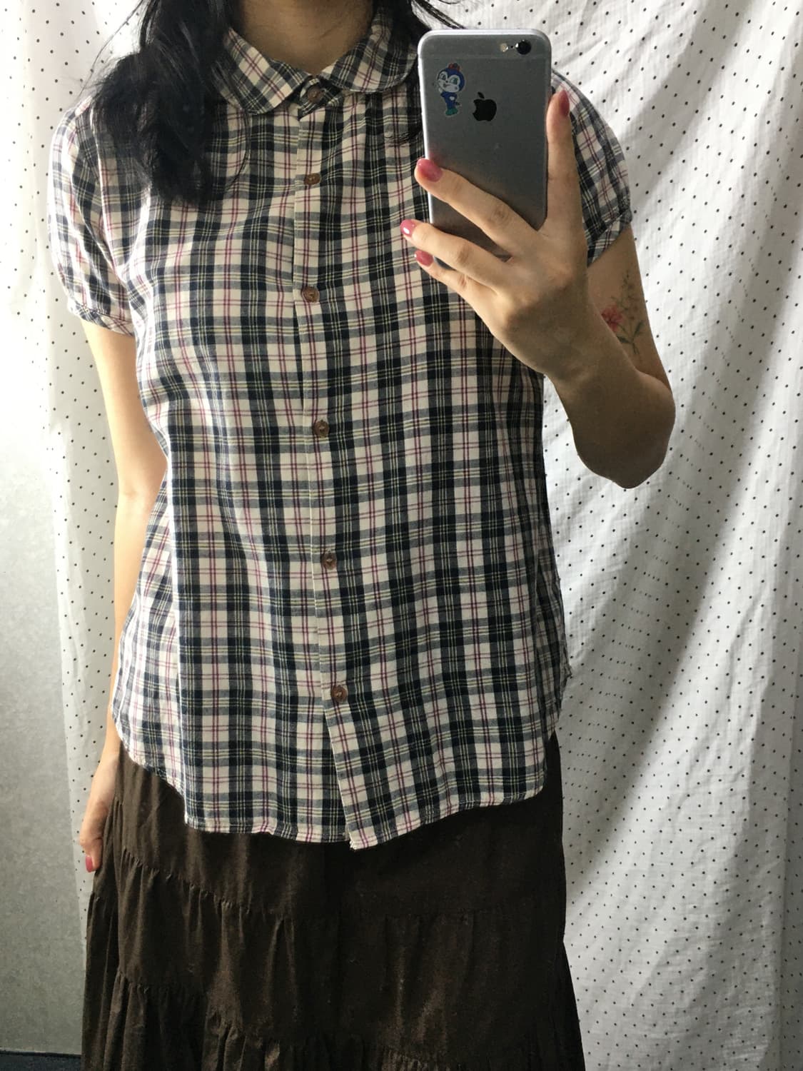 블랙 베이지 체크 홍콩 블라우스 상품이미지2