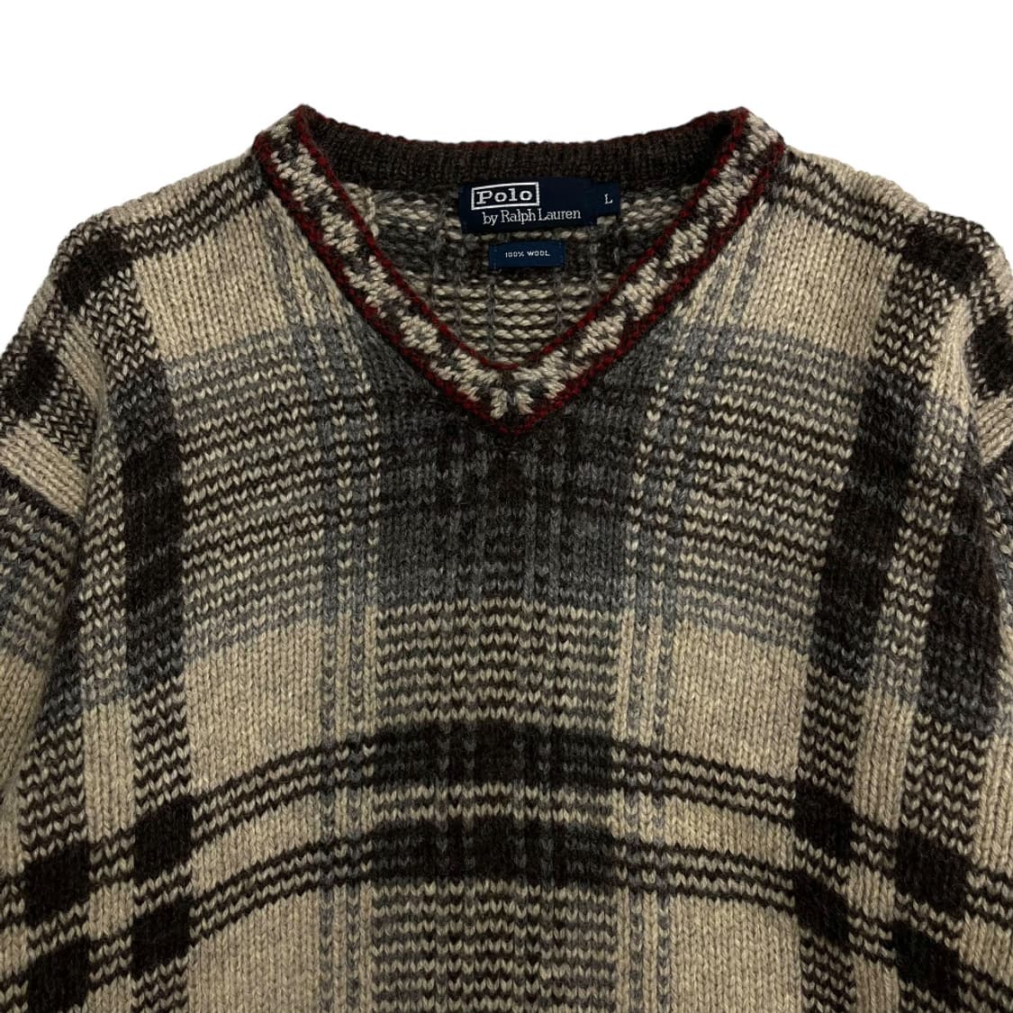 폴로 랄프로렌 베이지체크 브이 니트 L 상품이미지4