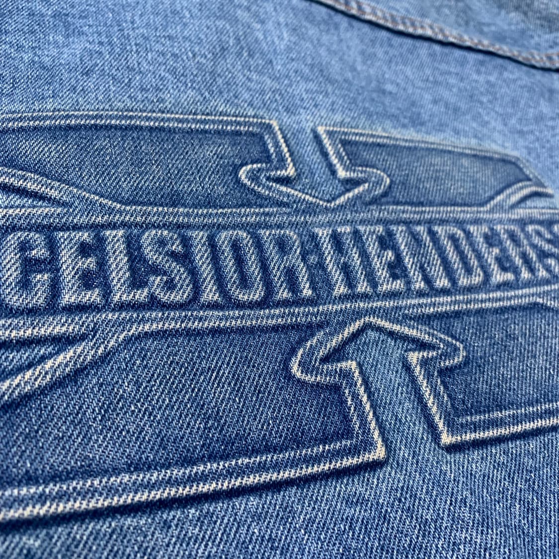 us-M)90s Excelsior-Henderson 엠보싱 데님 자켓 상품이미지4