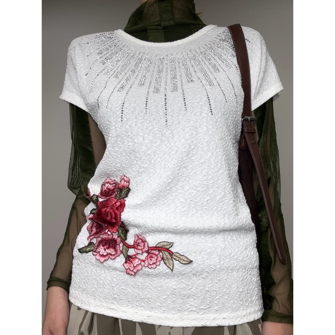 빈티지 오리엔탈 화이트 반소매 블라우스 티셔츠 상품이미지1