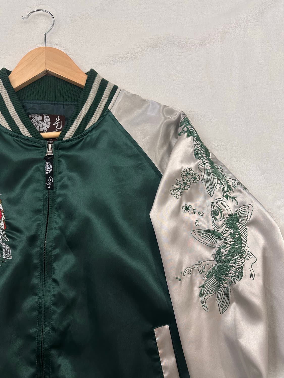 (L)JPN 비단잉어 고퀄 자수 스카잔 딥그린 상품이미지5