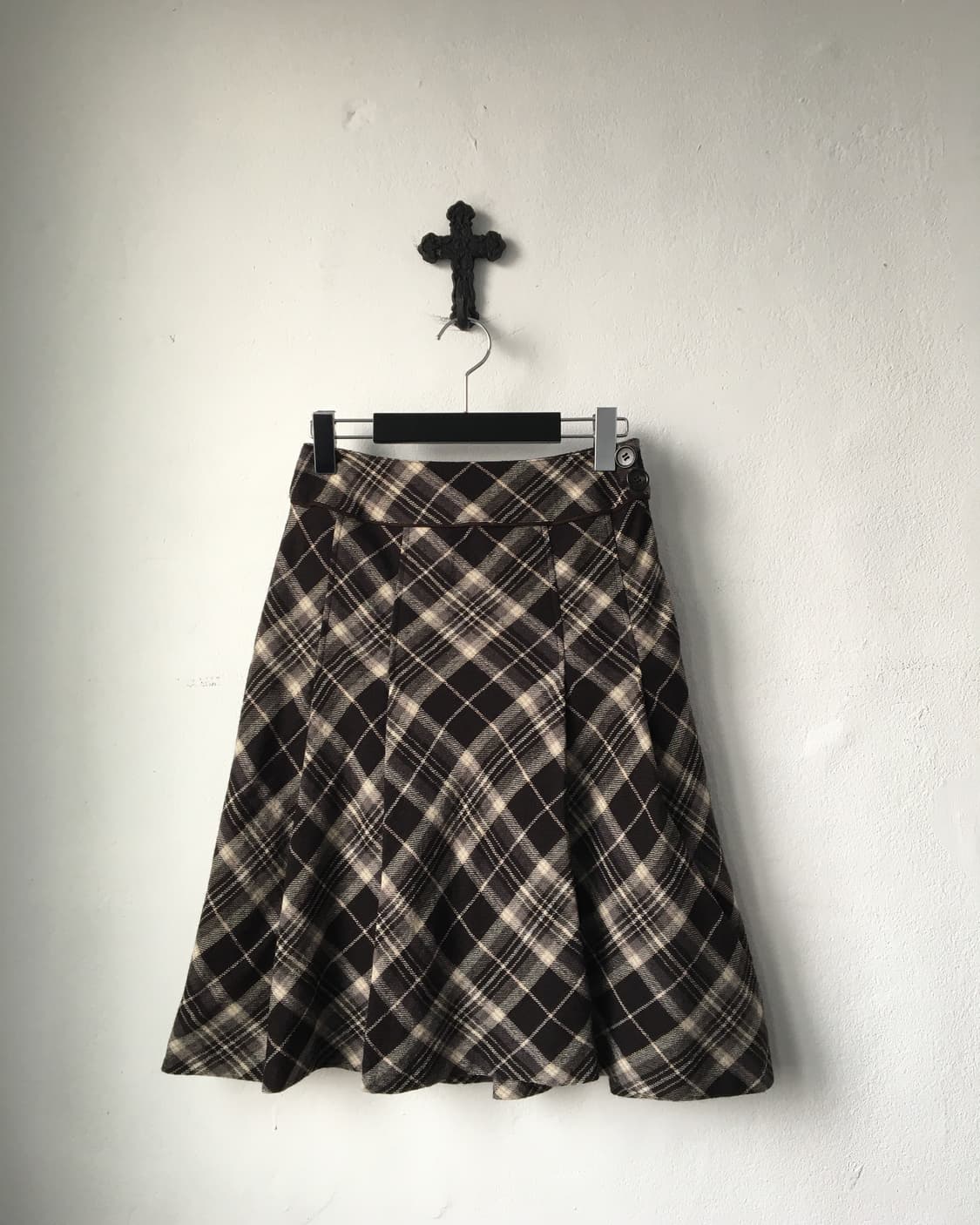 Check pattern woolen pleats skirt 상품이미지1