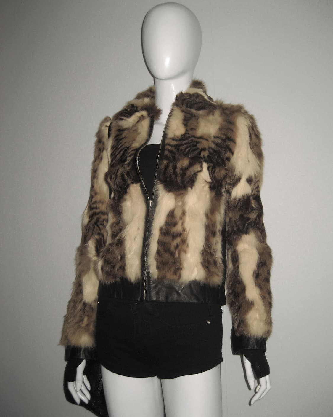 빈티지 토끼퍼 레더 자켓 레오파드 호피 갸루 상품이미지2