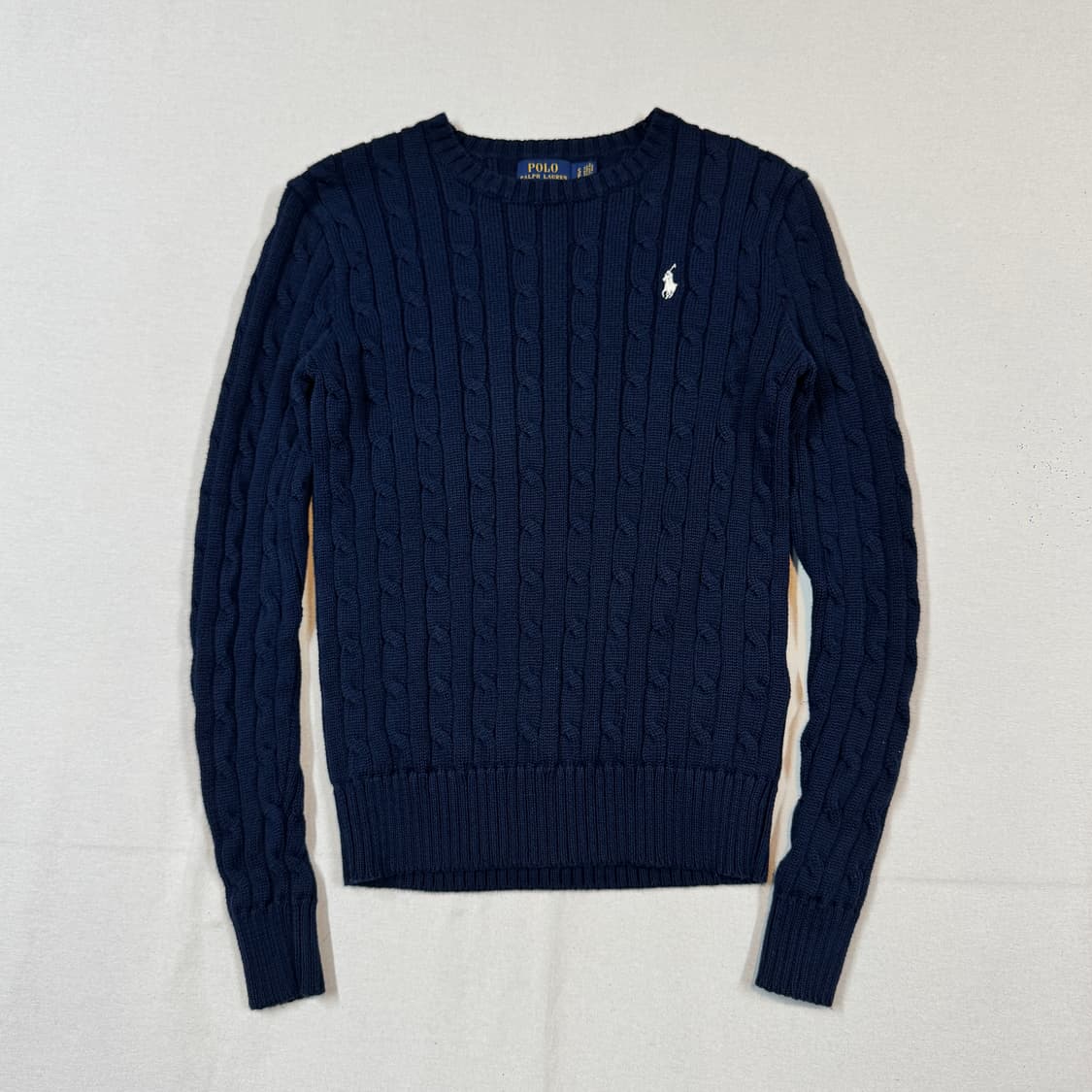 S) 폴로 랄프로렌 코튼 케이블 꽈배기 라운드넥 니트 네이비 상품이미지1