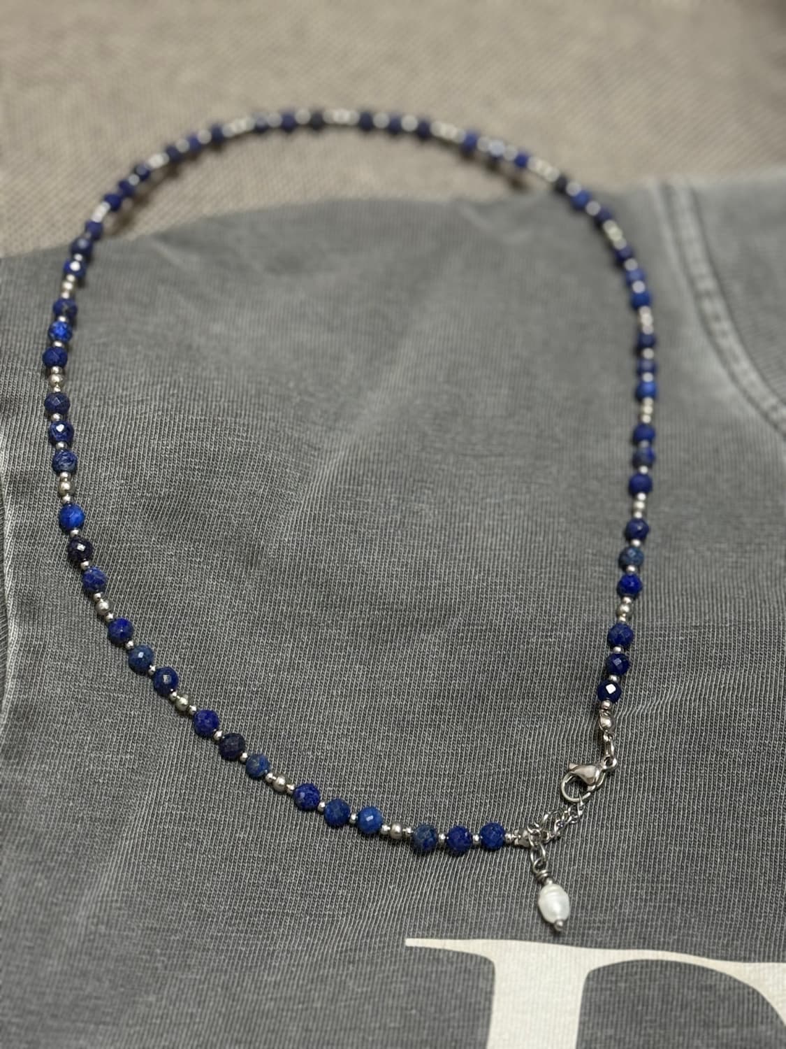 (핸드메이드) 천연석 라피스라줄리 천연담수진주 목걸이 상품이미지4