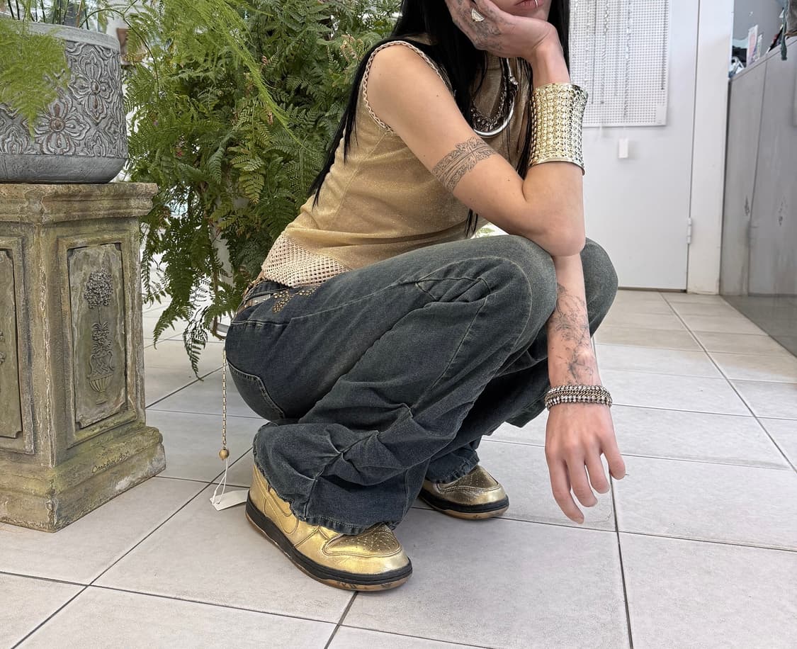  stud cross shirring jeans 상품이미지2