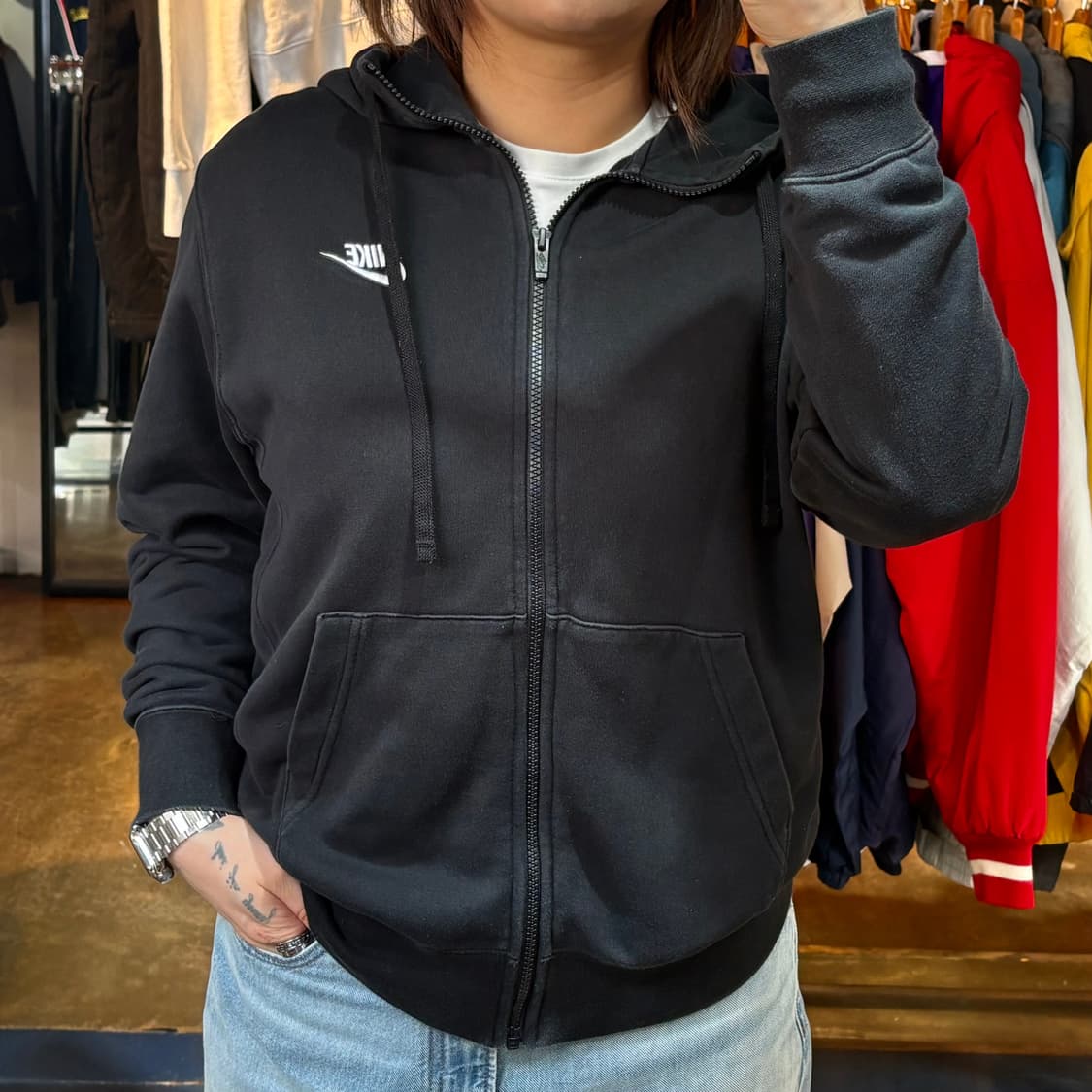 나이키 클럽로고 블랙 후드집업 상품이미지1