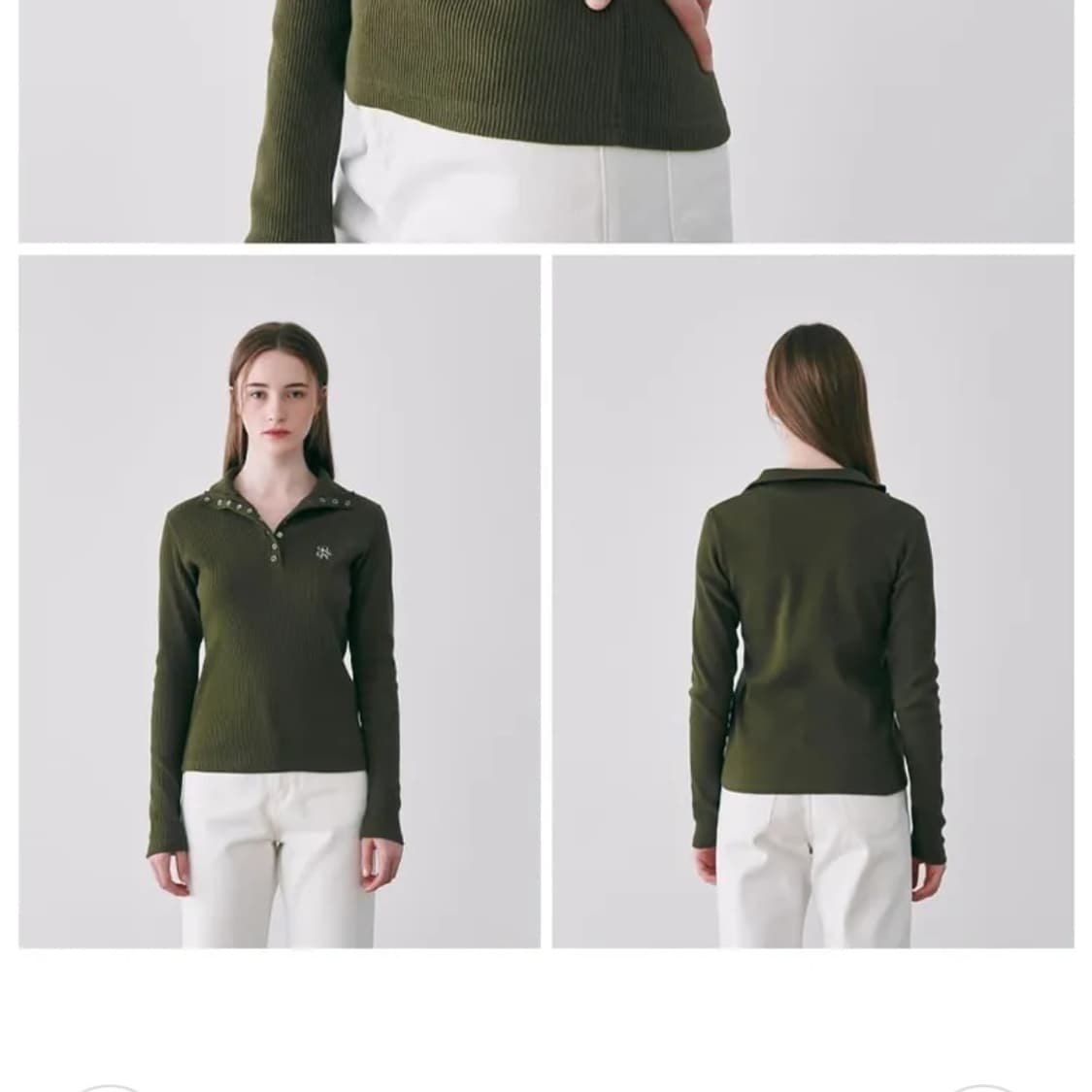 RONRON EYELET HIGHNECK LONG SLEEVE KHAKI 상품이미지2