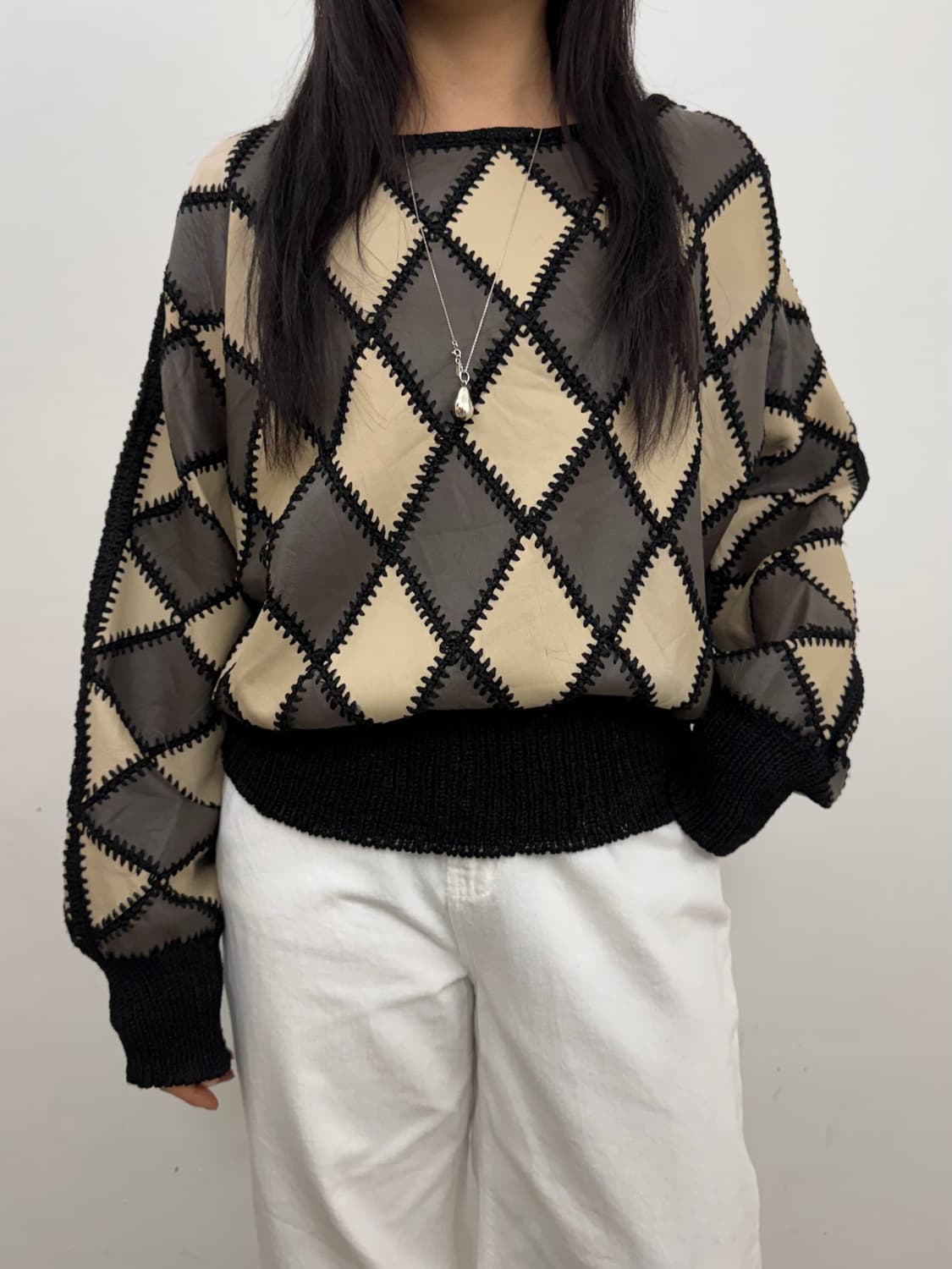 Vintage Handmade Pattern Leather Sweater 상품이미지2