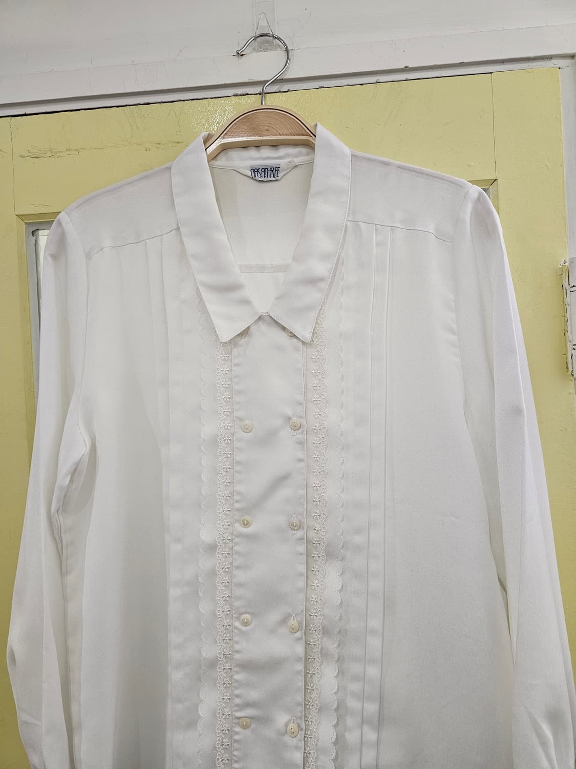 Japan 화이트 더블 레이스 핀턱 블라우스 상품이미지2