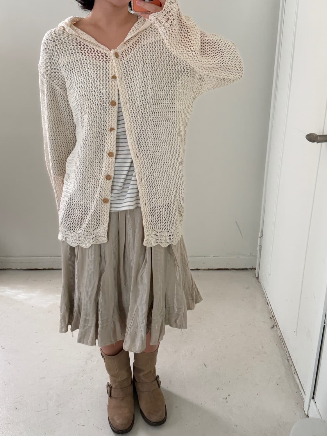 일본빈티지 크로셰 썸머 니트 후드 가디건 상품이미지2