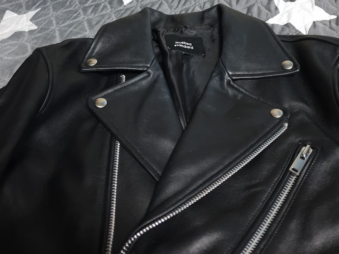 무신사스탠다드 램스킨 오버사이즈 라이더 자켓 블랙 (M) 상품이미지4