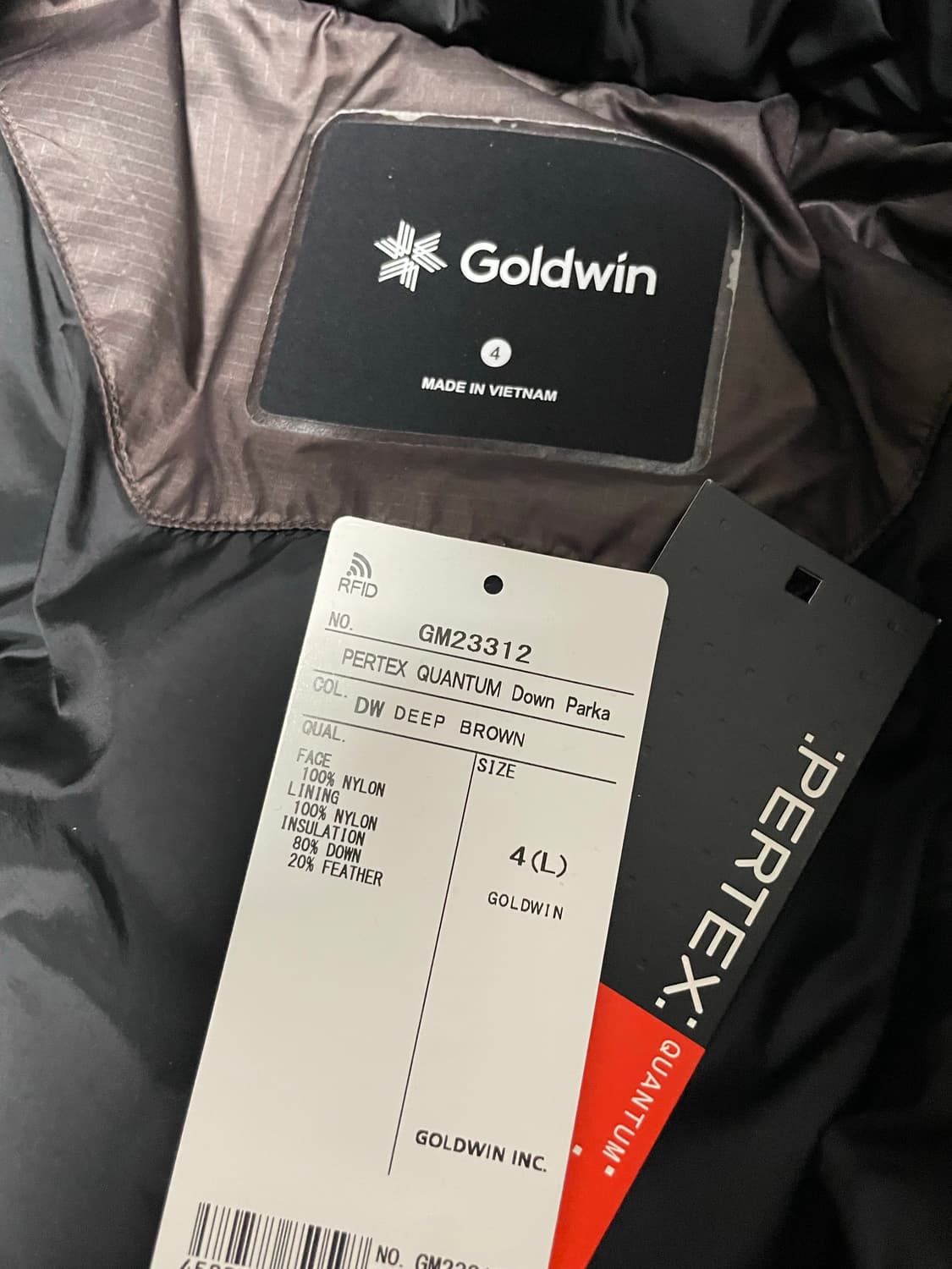 골드윈 퍼텍스 퀀텀 패딩 다운 로고 버전 L 딥 브라운 상품이미지5