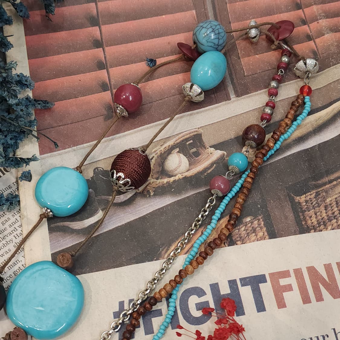 90s 프랑스 빈티지 목걸이 보헤미안 비즈 목걸이 히피 스타일 상품이미지7