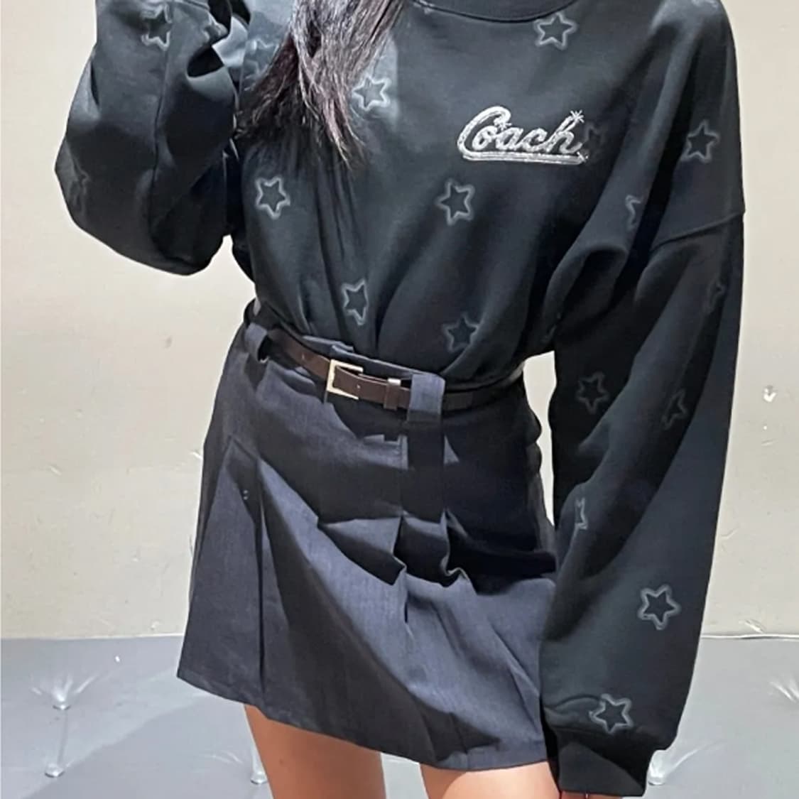 COACH 코치 스타 프린트 자수 로고 크루넥 크롭 맨투맨 S 상품이미지6