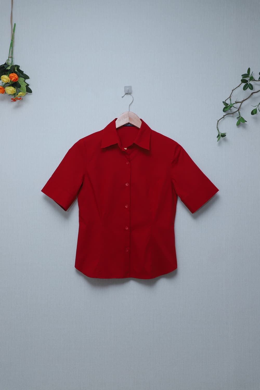비비드 RED 하프 슬리브 셔츠 상품이미지1