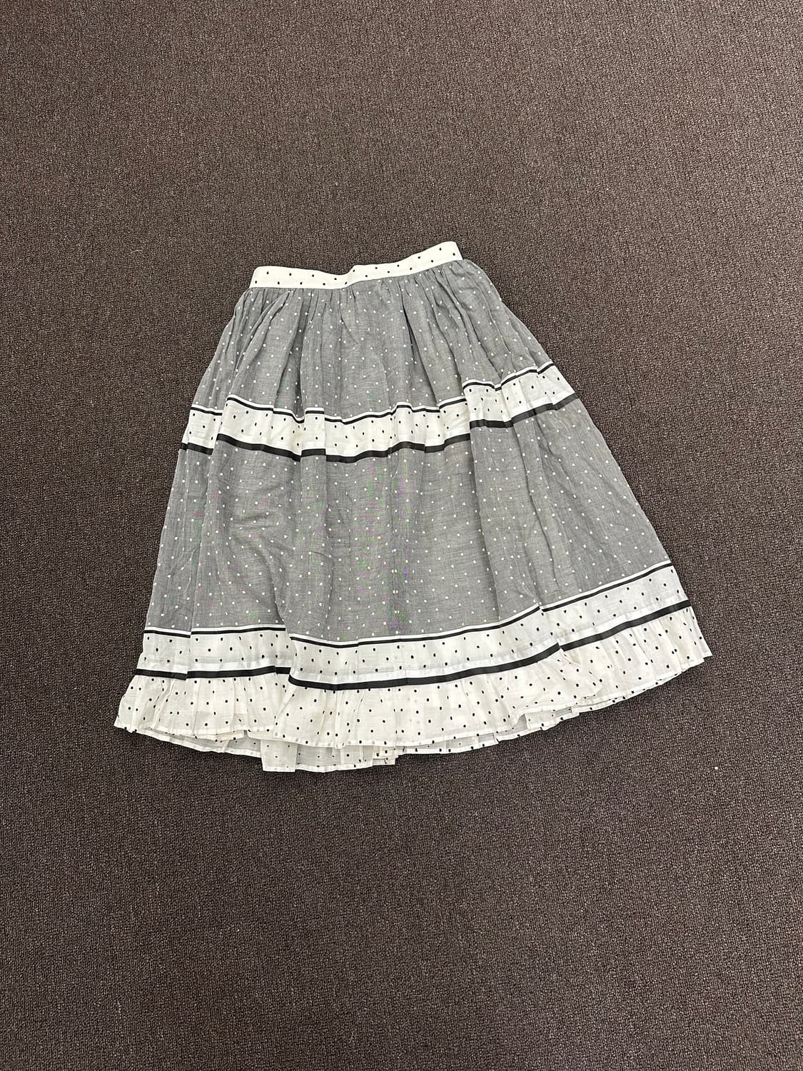 L)Japanese vintage 도트 패턴 프릴 디테일 롱스커트 상품이미지3