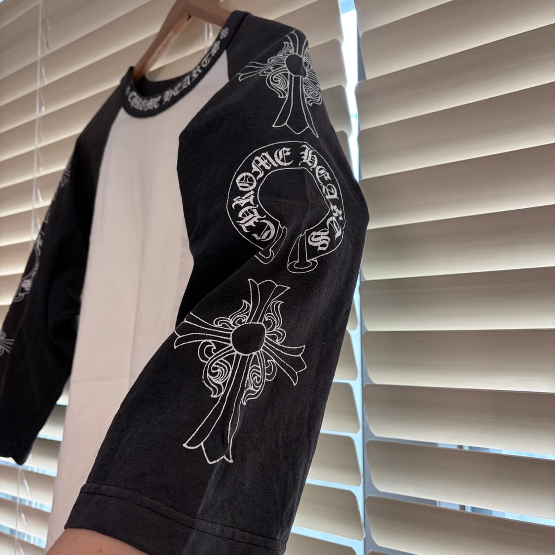 레어) 90s 올드 크롬하츠 베이스볼 멀티로고 7부 래글런 티셔츠 L 상품이미지4