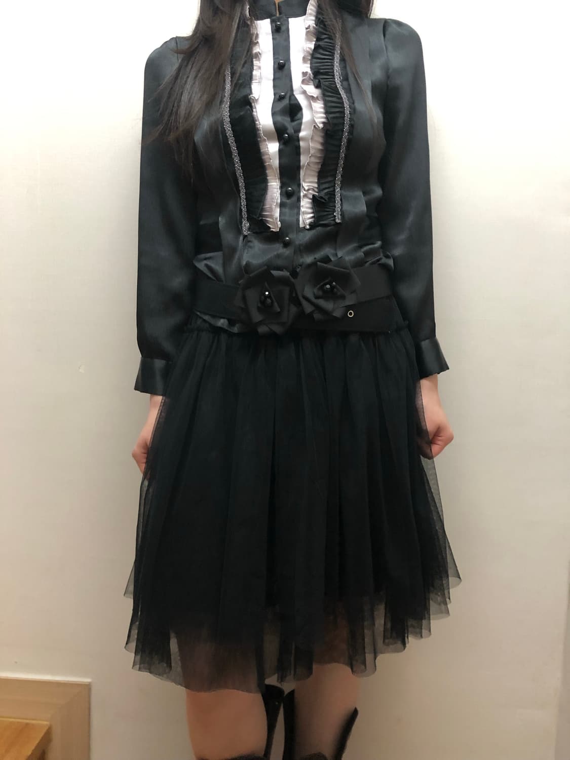 빈티지 블랙 그레이 프릴 블라우스 상품이미지5