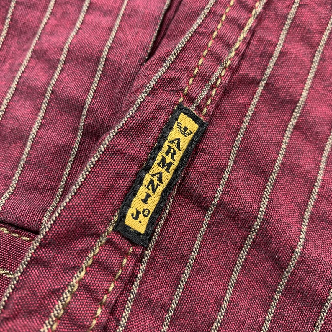 아르마니 진스 트윌 코튼 사선 포켓 버건디 스트라이프 셔츠 상품이미지4