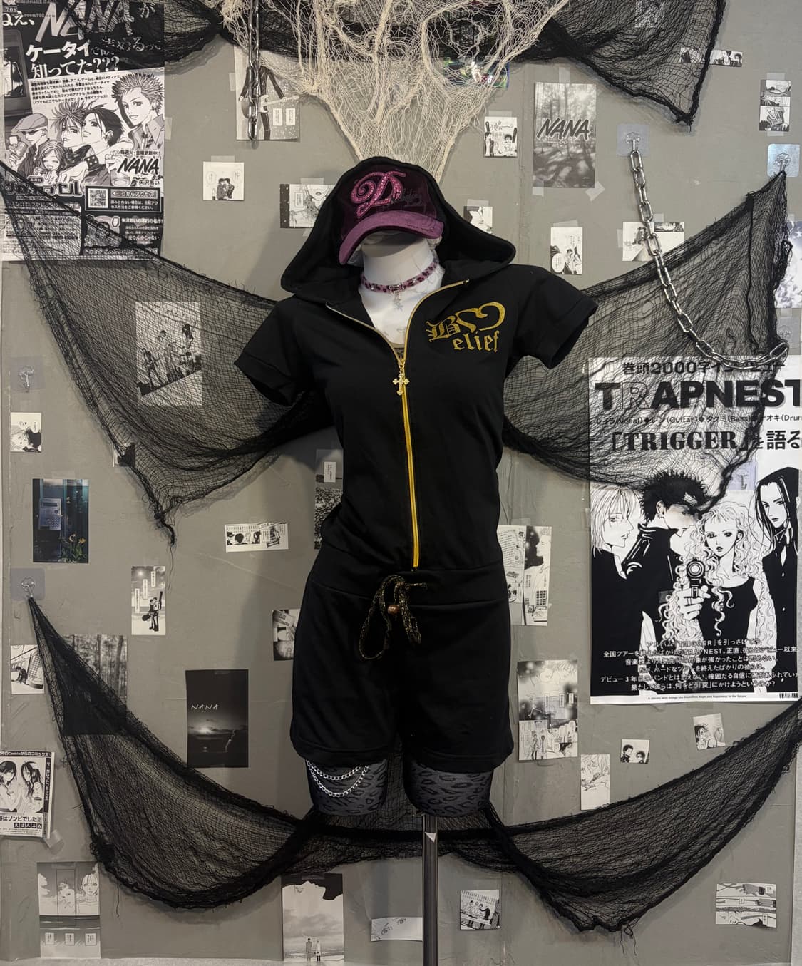 Onegyaru Glitter cross zip half jumpsuit 상품이미지1