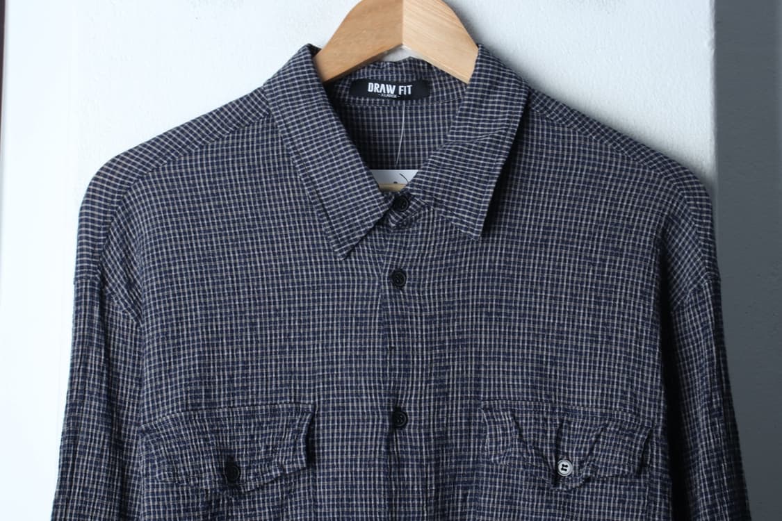 (XL-2XL) 드로우핏 셔츠 남방 체크 네이비 여름용 시원-H32652 상품이미지3