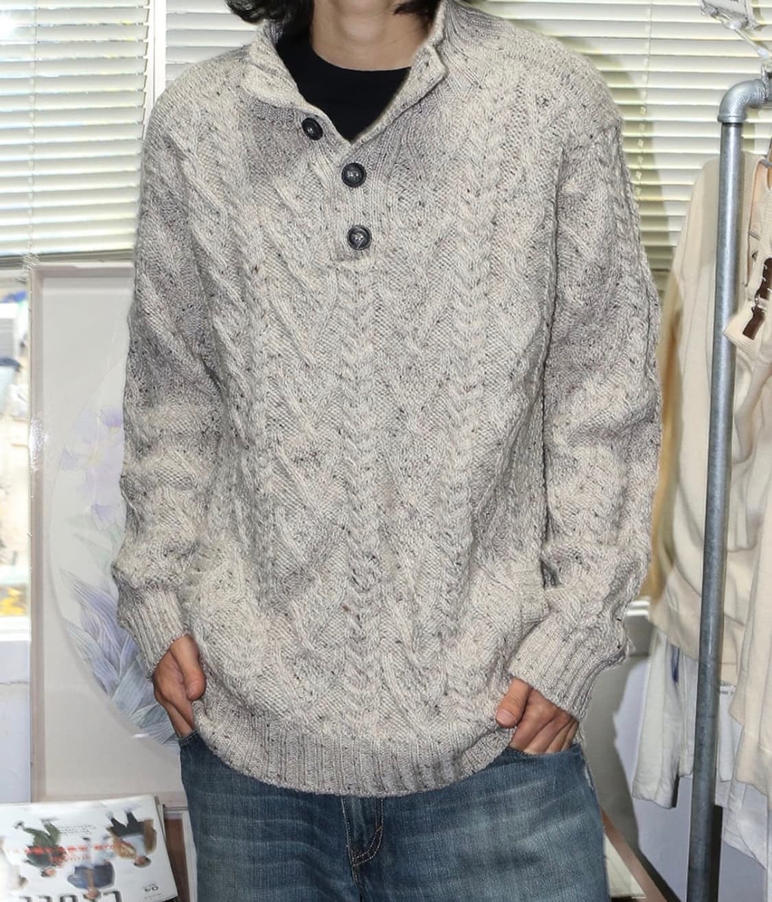 아란크래프트 울 케이블 헨리넥 니트 스웨터 상품이미지2