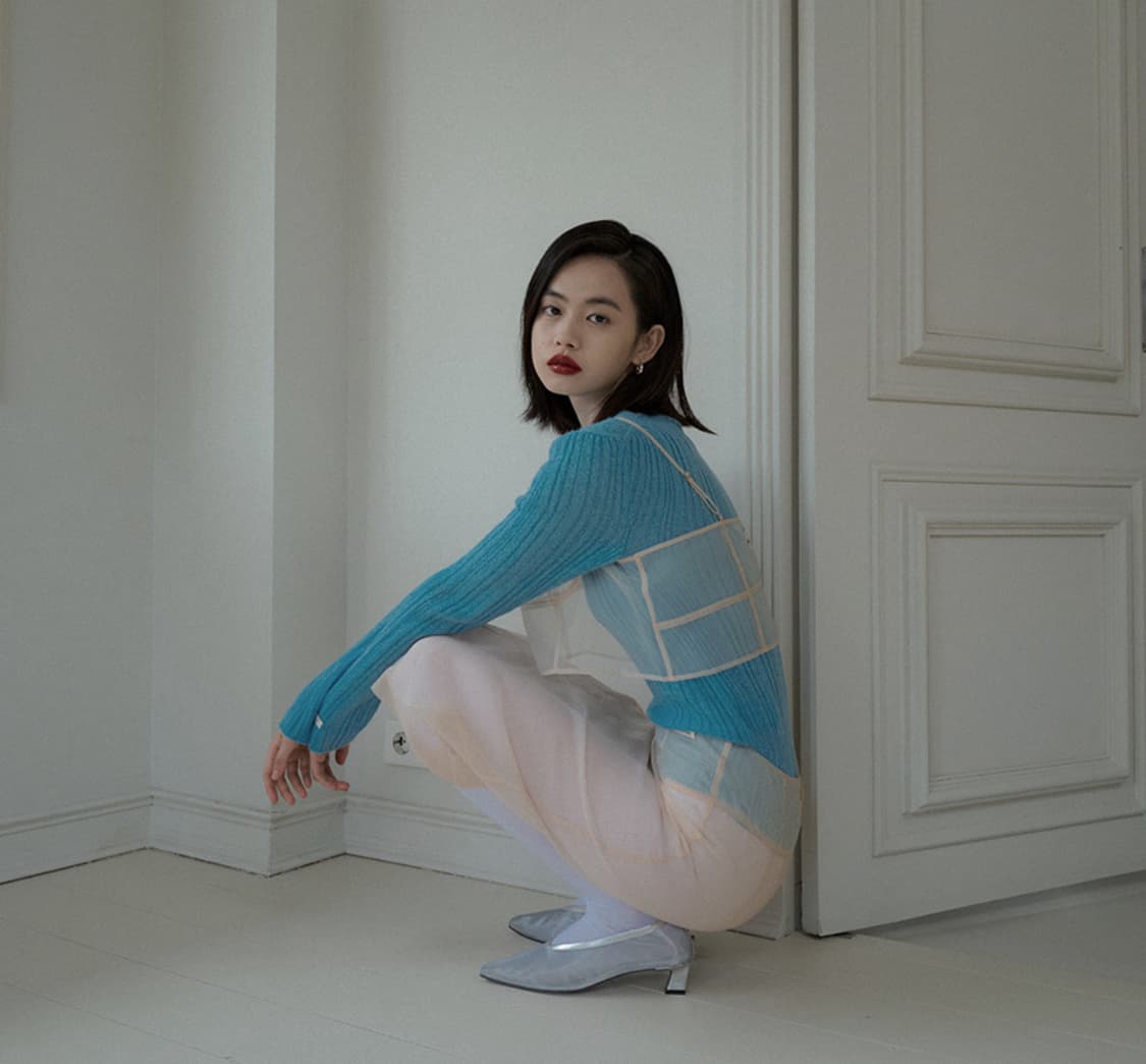 오버듀플레어 모헤어 니트 MOHAIR RIB KNIT TOP_OCEAN 상품이미지1