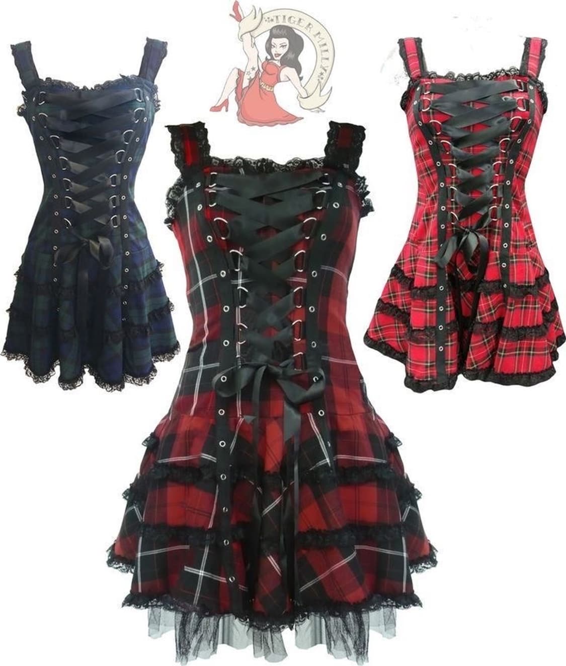 고스로리 펑크 체크 원피스 상품이미지1