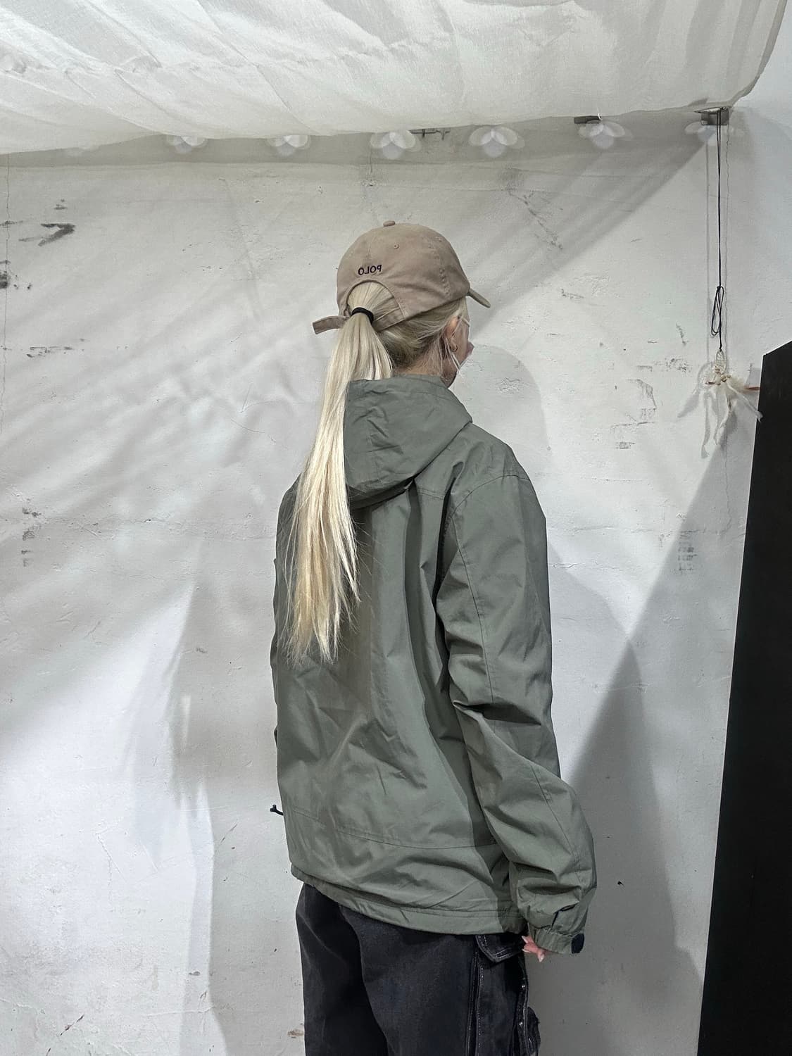 일본 빈티지 카키 후드 바람막이 트랙 자켓 M 상품이미지3