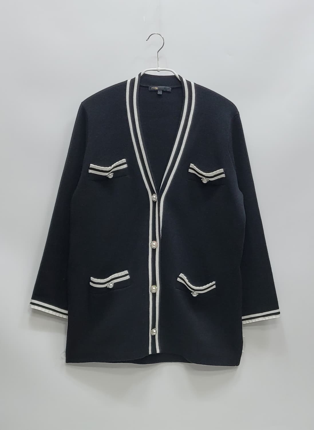 maje 마쥬 큐빅 진주 버튼 울 가디건 / 여 1 블랙 화이트 상품이미지1