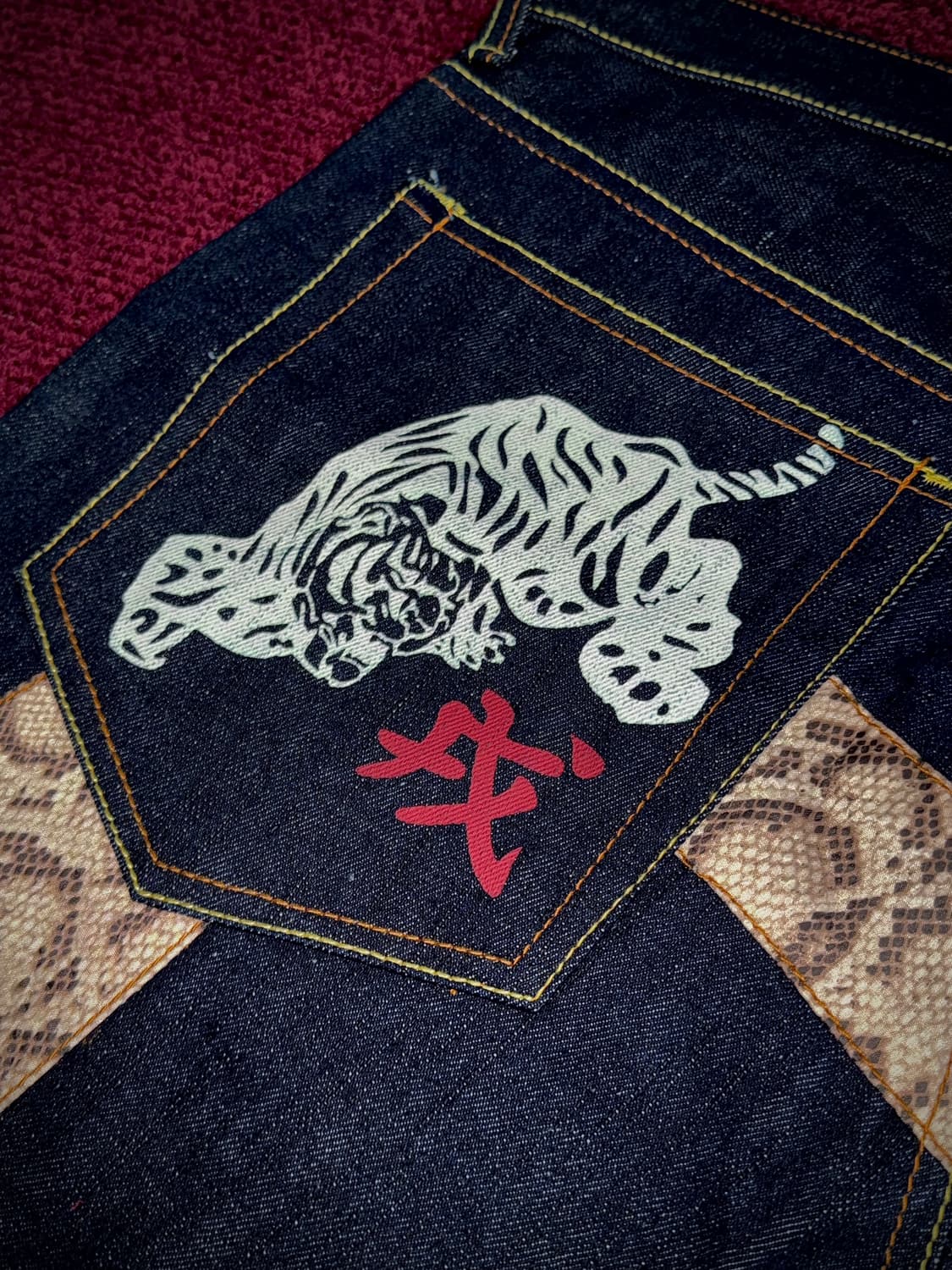 에비수 No.2 뱀피 다이코쿠 호랑이 자수 셀비지 36 (상태 최상) 상품이미지2