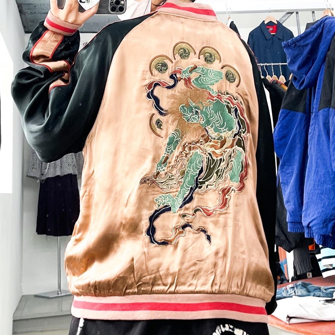 제패니즈 오니 자수 리버시블 사틴 스카쟌 상품이미지1